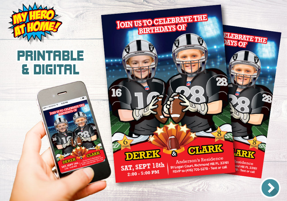 Football Siblings Invitation, Football siblings birthday, Joint Football invitation, 2 kids football invitation. 600