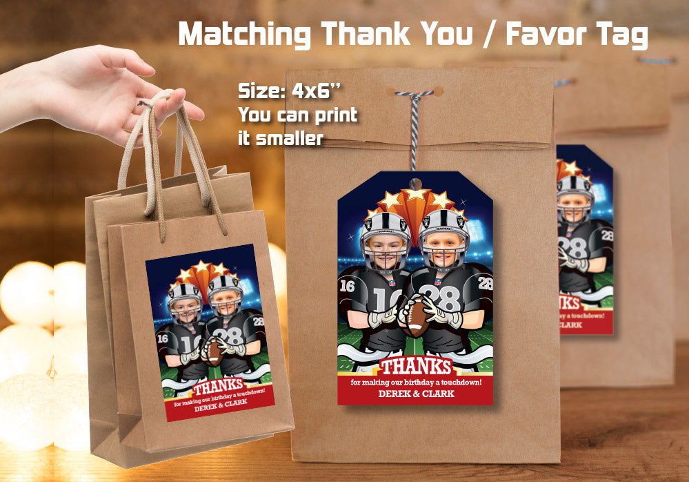 Football Siblings Invitation, Football siblings birthday, Joint Football invitation, 2 kids football invitation. 600