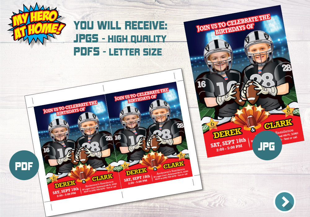 Football Siblings Invitation, Football siblings birthday, Joint Football invitation, 2 kids football invitation. 600