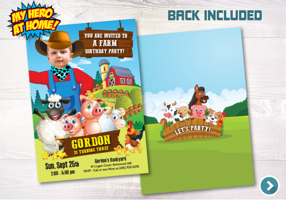 Farm Photo Invitation, Farm digital Invitation, Farm Birthday Invitation, Barn Animals Party Invite, Boys Farm Invite, Barn Invitation. 605C