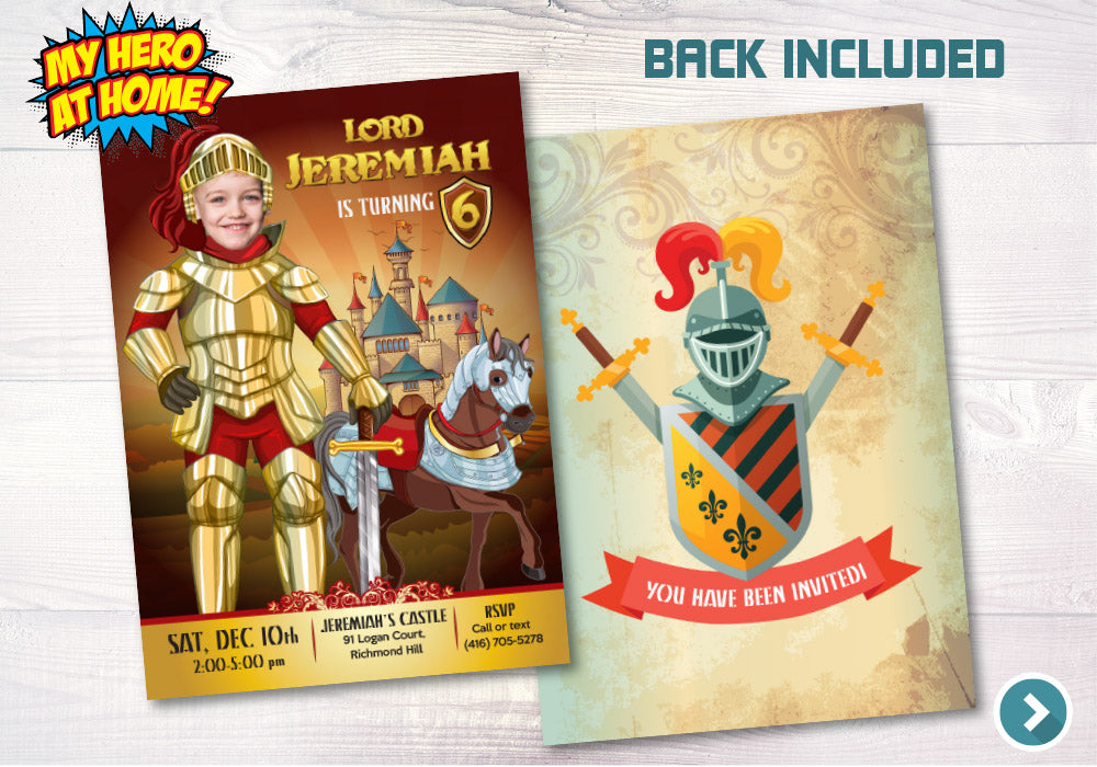 Customized Medieval Little Knight Birthday Invitation with photo ...