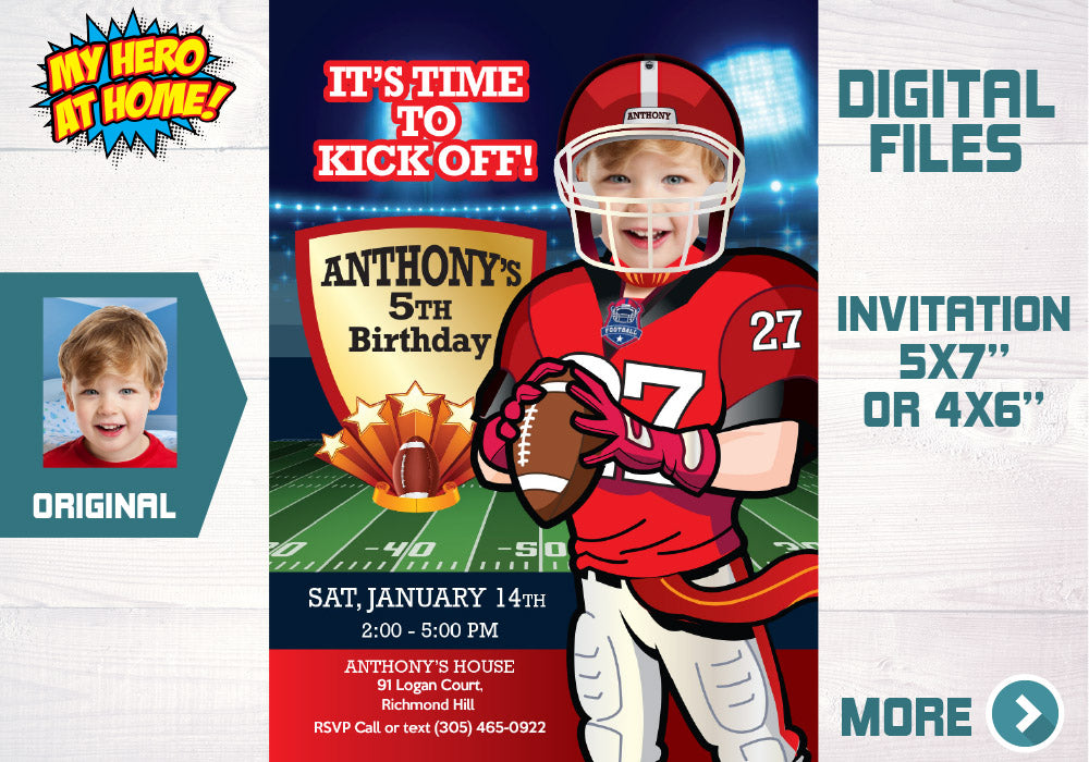 Custom Football party Invitation, Football Invitation with Photo, Football digital invitation, Custom Football Invitation. 622