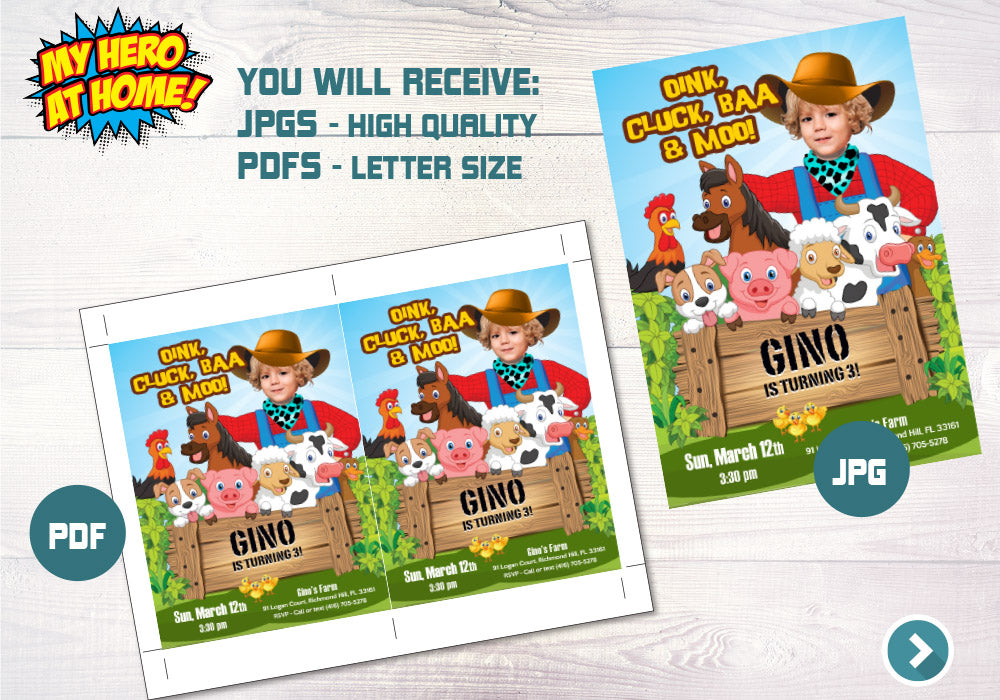 Farm birthday Invitation with photo, Custom Farm Invitation, Barn Bash party, Custom Farm thank you, Farm photo invitation. 628C