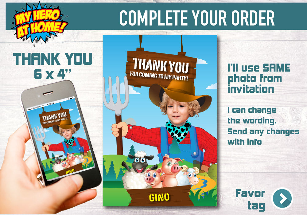 Farm birthday Invitation with photo, Custom Farm Invitation, Barn Bash party, Custom Farm thank you, Farm photo invitation. 628C