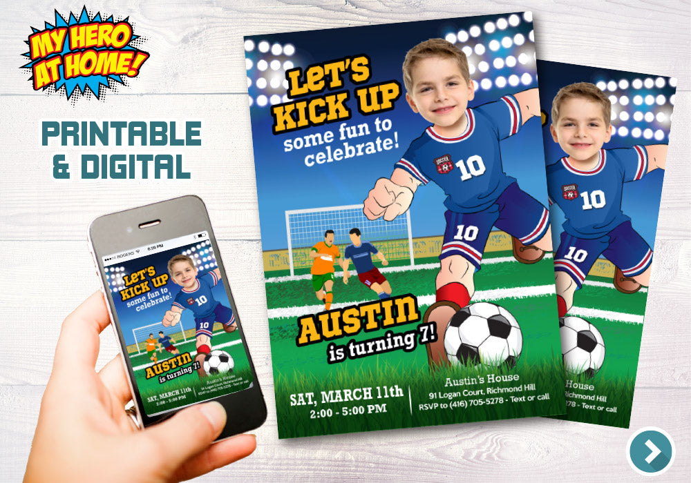 Soccer invitation, Soccer Party Invitation with photo, Soccer birthday themed, Soccer Thank you, Soccer party favor. 629C
