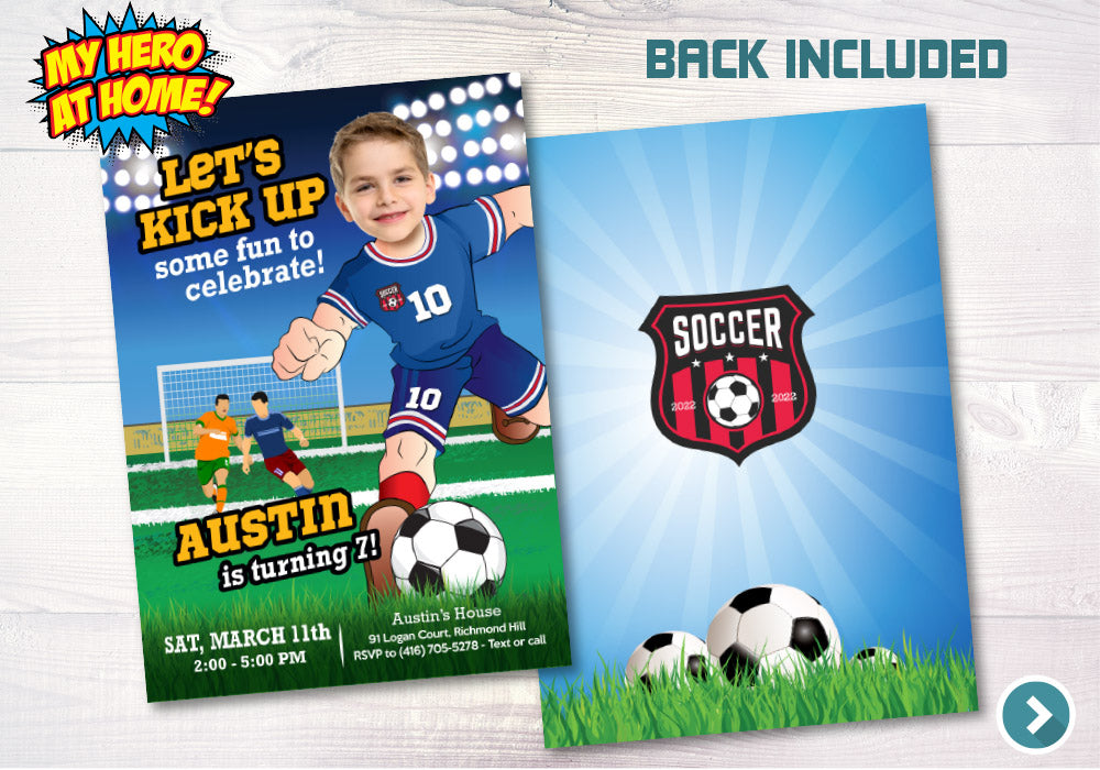 Soccer invitation, Soccer Party Invitation with photo, Soccer birthday themed, Soccer Thank you, Soccer party favor. 629C