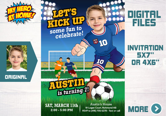 Soccer invitation, Soccer Party Invitation with photo, Soccer birthday themed, Soccer Thank you, Soccer party favor. 629C