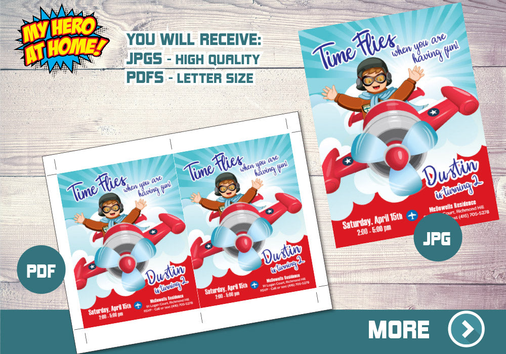 Airplane Party Invitation, Airplane Invitation, Time Flies Party Invitation, Vintage Airplane birthday, Vintage Plane Invitation. 630NF
