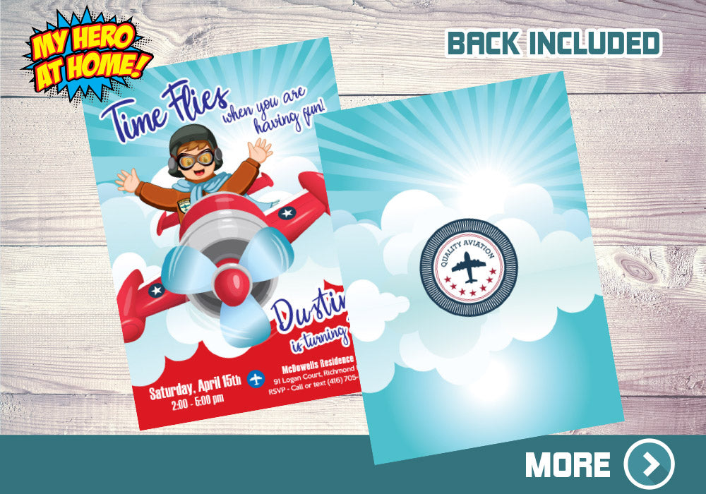Airplane Party Invitation, Airplane Invitation, Time Flies Party Invitation, Vintage Airplane birthday, Vintage Plane Invitation. 630NF